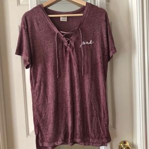 PINK Lace Up Tee